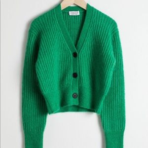 & Other Stories green wool ribbed cardigan